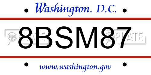 8BSM87 District Of Columbia License Plate