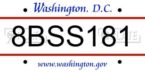 8BSS181 District Of Columbia License Plate