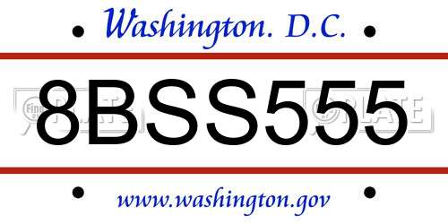 8BSS555 District Of Columbia License Plate