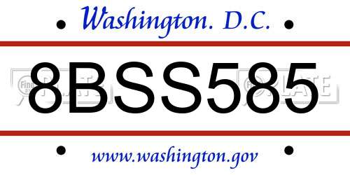 8BSS585 District Of Columbia License Plate