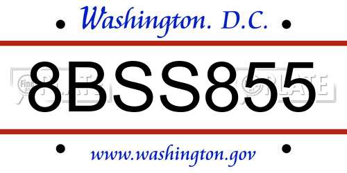 8BSS855 District Of Columbia License Plate