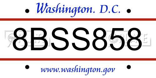 8BSS858 District Of Columbia License Plate