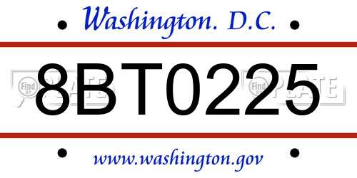 8BT0225 District Of Columbia License Plate