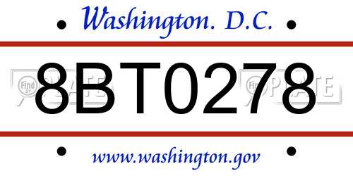 8BT0278 District Of Columbia License Plate