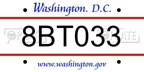 8BT033 District Of Columbia License Plate