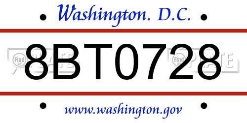 8BT0728 District Of Columbia License Plate