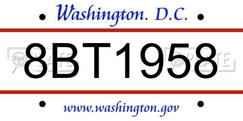 8BT1958 District Of Columbia License Plate