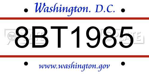 8BT1985 District Of Columbia License Plate