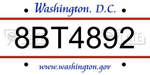 8BT4892 District Of Columbia License Plate