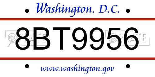 8BT9956 District Of Columbia License Plate