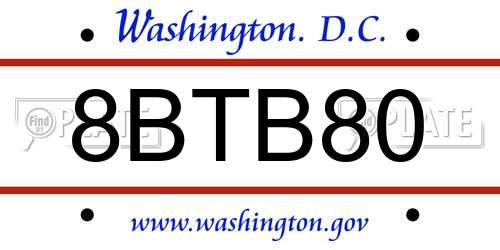 8BTB80 District Of Columbia License Plate