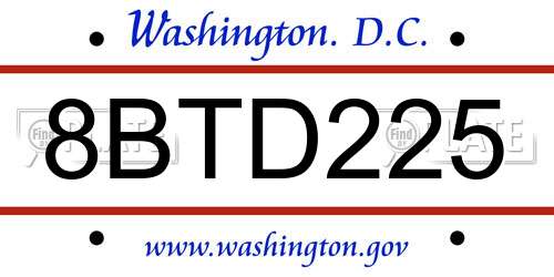 8BTD225 District Of Columbia License Plate