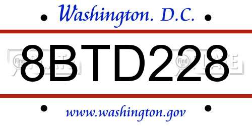 8BTD228 District Of Columbia License Plate