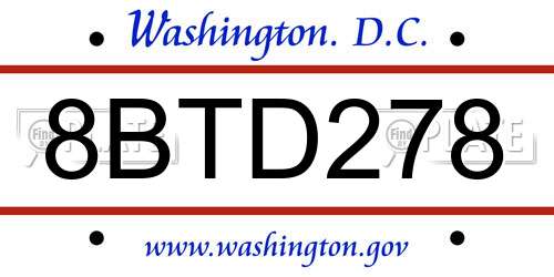 8BTD278 District Of Columbia License Plate