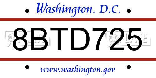 8BTD725 District Of Columbia License Plate