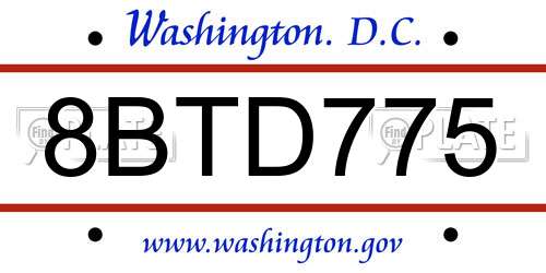 8BTD775 District Of Columbia License Plate