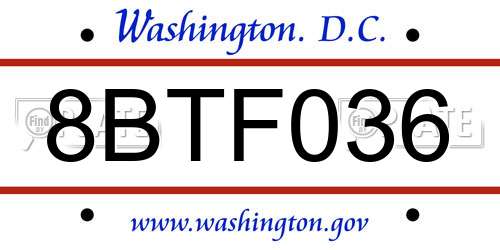 8BTF036 District Of Columbia License Plate