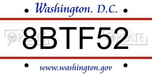 8BTF52 District Of Columbia License Plate