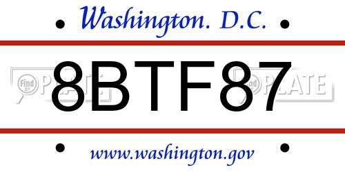 8BTF87 District Of Columbia License Plate