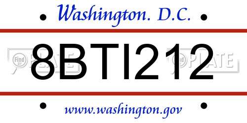 8BTI212 District Of Columbia License Plate
