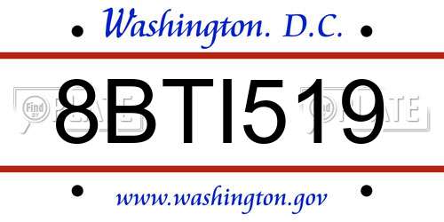 8BTI519 District Of Columbia License Plate