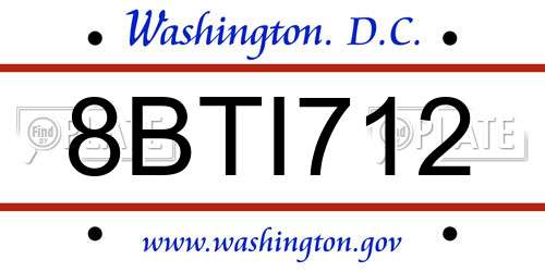 8BTI712 District Of Columbia License Plate