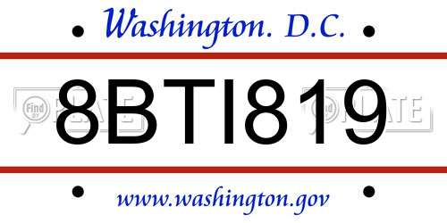 8BTI819 District Of Columbia License Plate