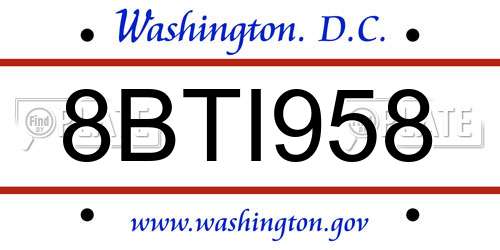 8BTI958 District Of Columbia License Plate