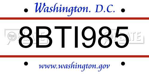 8BTI985 District Of Columbia License Plate