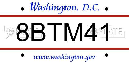 8BTM41 District Of Columbia License Plate