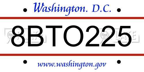 8BTO225 District Of Columbia License Plate