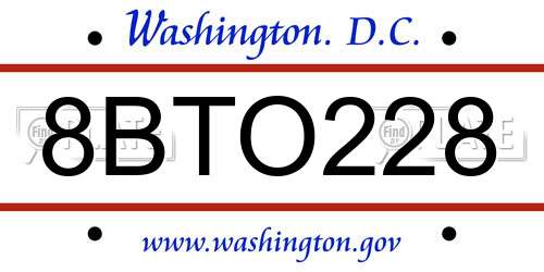 8BTO228 District Of Columbia License Plate