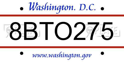 8BTO275 District Of Columbia License Plate