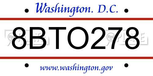 8BTO278 District Of Columbia License Plate