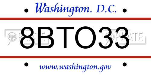 8BTO33 District Of Columbia License Plate