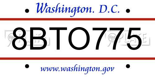 8BTO775 District Of Columbia License Plate