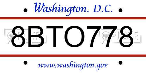 8BTO778 District Of Columbia License Plate