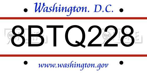 8BTQ228 District Of Columbia License Plate