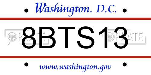 8BTS13 District Of Columbia License Plate