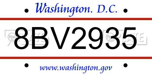 8BV2935 District Of Columbia License Plate