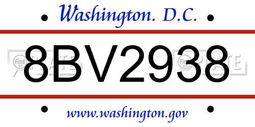8BV2938 District Of Columbia License Plate