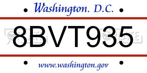 8BVT935 District Of Columbia License Plate