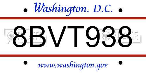 8BVT938 District Of Columbia License Plate