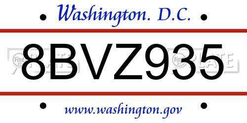 8BVZ935 District Of Columbia License Plate
