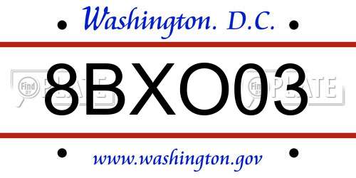 8BXO03 District Of Columbia License Plate