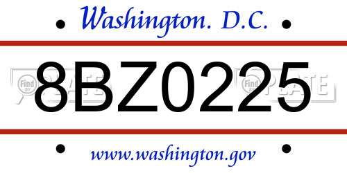 8BZ0225 District Of Columbia License Plate