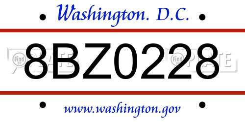 8BZ0228 District Of Columbia License Plate