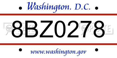 8BZ0278 District Of Columbia License Plate