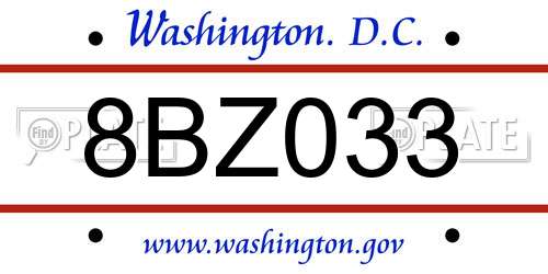 8BZ033 District Of Columbia License Plate
