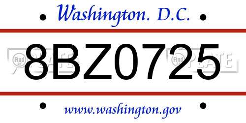 8BZ0725 District Of Columbia License Plate